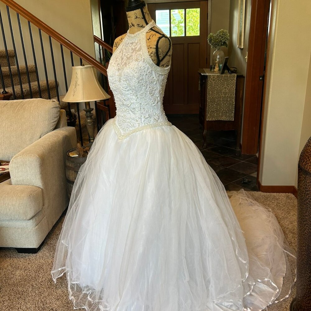 Vintage Jessica McClintock Halter Style Ball Gown Wedding Dress Size 10